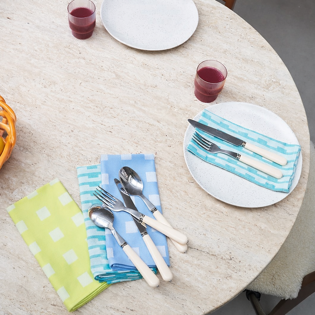 Squares, Woven Terry tea towel Burgundy/Blue