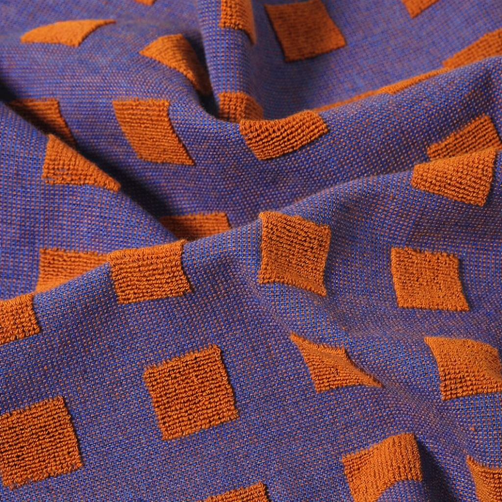 Squares, Woven Terry tea towel Burgundy/Blue