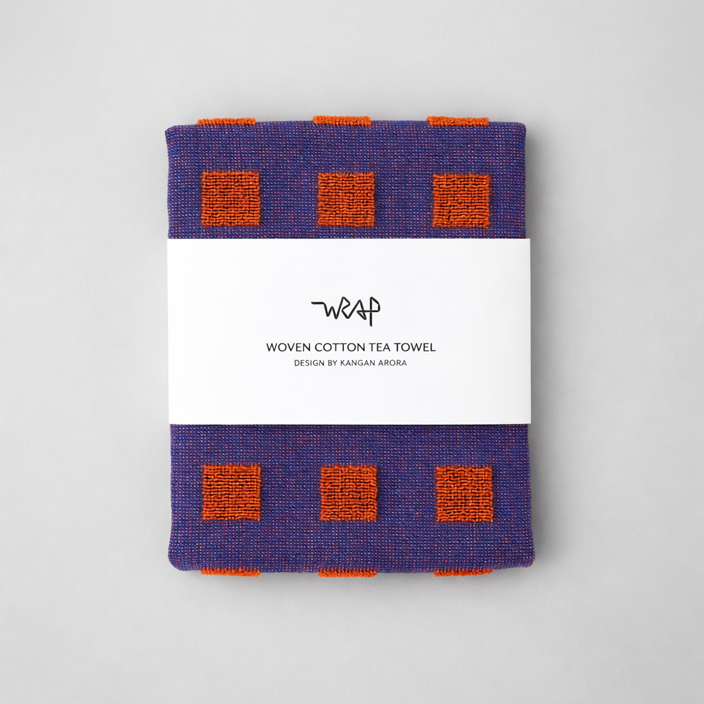 Squares, Woven Terry tea towel Burgundy/Blue
